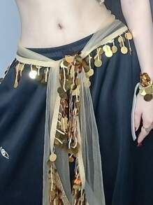 1pc Belly Dancer Cymbals Waist Wrap, Veil, Belly Chain, Hip Scarf, Mermaid Hip Scarf, Suitable For Daily Stage Performance Halloween