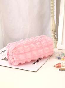 1pc Simple Cartoon Alligator Rabbit Eyes Plush Pen Bag Student Cute Large Capacity Stationery Bag Pencil Stationery Bag , Back To School Gifts