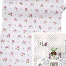 1卷粉色碎花图案壁纸,浪漫装饰风格,自粘可移除乙烯基壁纸,适用于厨房、浴室、客厅墙面和家具装饰,DIY即撕即贴,尺寸为17.7英寸 x 196.8英寸 / 118.1英寸 x 39.3英寸,壁纸,墙贴 - 淺粉色 - 查看 2