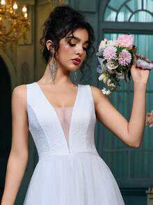 Women Fashion V-Neck Simple Elegant Romantic Formal Wedding Dress Event Homecoming Party Gowns Bachelorette Bridal Shower Engagement Reception Dresses - White - View 8