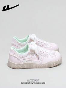 1 Pair WARRIOR Women's Thick Sole Lace-Up Soft Bottom Casual Shoes, Low-Top Outdoor Flat Shoes, Round Toe Low Heel Non-Slip Solid Color Elegant Soft Bottom Hiking Shoes, Suitable For Students, Graduation Photos, Flat Shoes, Low-Top Leather Face Sports Skateboard Shoes