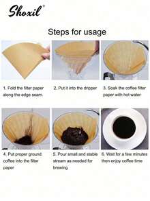 shoxil 40/100/200 片咖啡滤纸、咖啡滤纸、咖啡纸滤纸、一次性咖啡茶滤纸，适用于手冲咖啡和滴滤咖啡机 - 棕色 - 查看 6