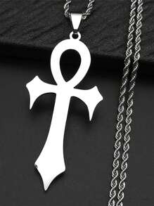 Colar Amuleto Religioso Goth Egípcio Cruz Ankh Chave da Vida em Aço Inoxidável na Cor Preta