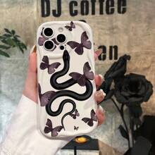 1 pieza Funda de teléfono premium con patrón misterioso de serpiente y mariposa, blanca, con textura ondulada gruesa, anti-caída y con lente perforada para protección, compatible con Apple/Redmi/Infinix/OPPO/VIVO/Realme