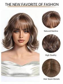 12 英寸女士短卷发假发适合日常佩戴和各种场合，包括母亲节、生日派对、节日、日常派对和优雅风格 - 漸層 - 查看 8