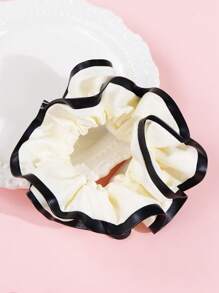 1pc French Style Minimalist Hair Scrunchies With Black And White Edges, Large Hair Scrunchies, Workplace Style Hair Accessories,Low Ponytail Hair Accessory,Large Fashionable Hair Scrunchies.Hair Ties Scrunchy Hair Ties, Ponytail Holders