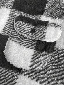 Chaqueta de hombre de felpa, abrigo de solapa de mezcla de lana a cuadros en blanco y negro, estilo casual de calle adecuado para otoño/invierno