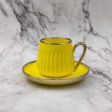 1 Set Ceramic Coffee Cup & Saucer, 130ml Capacity, Electroplated Black/White/Gold Spiral Pattern, Suitable For Coffee, Tea, Afternoon Tea, Home Use, Party, Gift