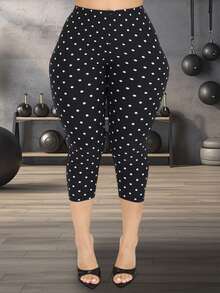Women Polka Dot Skinny Capri Leggings Bow Tie Up Knee Length Capris Pants Sexy Stretchy Slim Fit Cropped Trousers - màu đen - Xem 4
