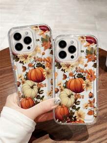 1pc Autumn Pumpkin Print Pattern Transparent Air Cushion Soft Phone Case, Full Coverage With Holes, Anti-Slip, Compatible With IPhone 11, 12, XR, 13, 13 Pro, 13 Pro Max, 14, 14 Pro, 14 Pro Max, 15, 15 Pro, 15 Plus, 15 Pro Max, 16, 16 Pro, 16 Plus, 16 Pro Max, Galaxy S25, Galaxy S25 Ultra, Galaxy S25 Plus Waterproof Shockproof Anti-Fall Scratch Resistant