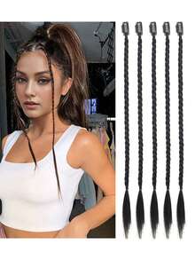 5 Pieces Black Grey Jacque Clip Braid Chemical Fiber Hair Extensions Suitable For Women Holidays And Daily Wear Clip Hair Braid Hair Extensions Accessories High Temperature Silk Chemical Fiber Extension For Christmas New Year Carnival Music Festival Use - Black - View 12