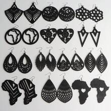 12 对/包时尚优雅的波西米亚风格彩色几何木质耳钉，男女皆宜，随机设计，适合日常佩戴、派对、珠宝礼物 - 12對彩色木頭耳鉤混 - 查看 8