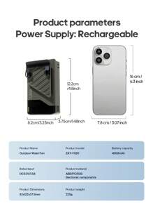 kinscoter 1 Peça Ventilador Portátil Recarregável de 4000mAh para Cintura, Acessórios de Camping, Praia e Viagem, Refrigerador de Ar, Bateria Portátil, Mini Ventilador Pessoal para Pescoço