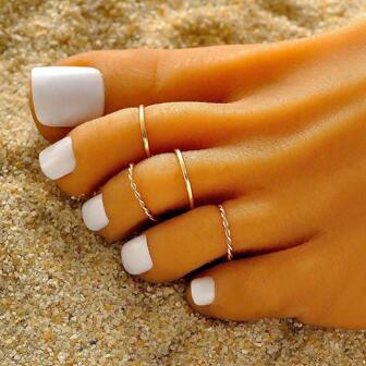 4 件简约金属趾环套装，适合海滩、派对、夏季场合