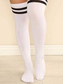 1 Pair Women Over-The-Knee Thigh High Socks, Extra Long, Y2k, Cozy - Black and White - View 11