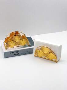 欧式优雅纸巾架，餐巾收纳，厨房用具，银杏叶圆形简约设计，奢华纸巾架，桌面装饰，适用于家庭，餐厅，咖啡厅，万圣节装饰，圣诞节装饰，纸巾架