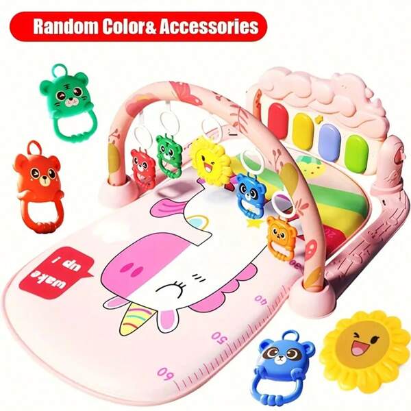 Music Fun Piano Mat - Baby Tummy Time Fitness Mat With Interactive Animals And Sunflower Toys, Sensory Development Game, Christmas Birthday Gift - Pink/Blue/Gray, Easy Assembly, Essential For Infant Play, Fun Design, Materials, Toddler Entertainment