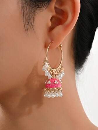 Elegant & Exquisite Hoop Earrings With Faux Pearls,Tassels,Bead,Boho Colorful Pendant Earrings Suitable For Women's Daily,Festival,Wedding,Party,Banquet Wear, As Jewelry Gift