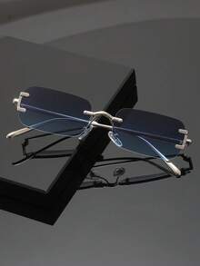 نظارة رجالية معدنية مربعة ضيقة بدون إطار موضة