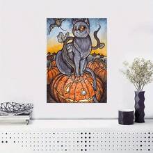 Halloween Canvas Wall Painting Witch And Pumpkin Party, Bat Night Scene, Haunted House Picture Frame, Suitable For Living Room, Balcony Decoration, Perfect Gift Packaging Canvas, 2D Flat Printing Poster, Frameless Painting