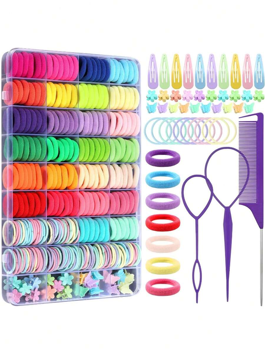 433 buah Ikat Rambut Elastis Warna Acak, 26 Warna Ikat Rambut Mini, Ikat Rambut Lembut untuk Anak Perempuan, Set Aksesori Rambut - MultiWarna - View 1