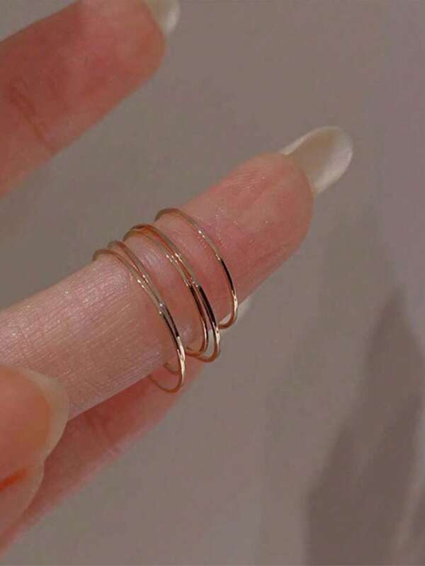 5pcs/Set Minimalist Plain Stainless Steel Stackable Round Rings, Knuckle Rings For Women