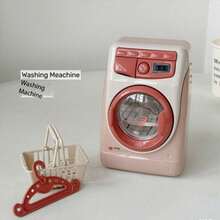 洗衣机玩具儿童娃娃屋家具过家家电逼真声音带灯光洗衣游戏套装带旋转滚筒儿童生日礼物 - 彩色 - 查看 9