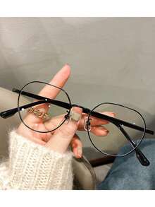 1副女士高档学生圆脸展示镜平面无度数眼镜素框，适用于电脑、阅读、游戏、电视和手机 - 彩色 - 查看 5