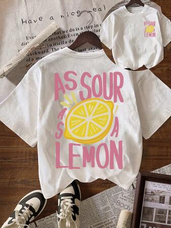 Limoncello 柠檬印花可爱女式上衣 T 恤，大码休闲圆领短袖 T 恤，返校季