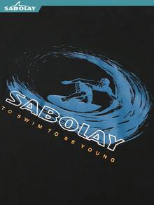 SABOLAY 男士戶外緊身防曬快干衝浪短袖游泳衣 - 藍色 - 查看 7