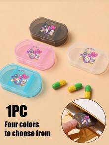 1pc Oval Pill Box , Three Compartment Portable Pill Storage Medicine Box, Mini Storage Box, Portable Jewelry And Medicine Box, Personalized Creative Gift With Letter Logo, Suitable For Travel, Outdoor Activities, Bags, Pockets, Unique Design Decorative Travel Storage Box, Medicine Storage Box - Multicolor - View 1