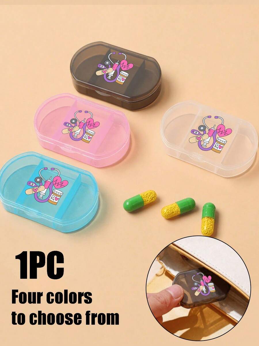 1pc Oval Pill Box , Three Compartment Portable Pill Storage Medicine Box, Mini Storage Box, Portable Jewelry And Medicine Box, Personalized Creative Gift With Letter Logo, Suitable For Travel, Outdoor Activities, Bags, Pockets, Unique Design Decorative Travel Storage Box, Medicine Storage Box - Multicolor - View 1