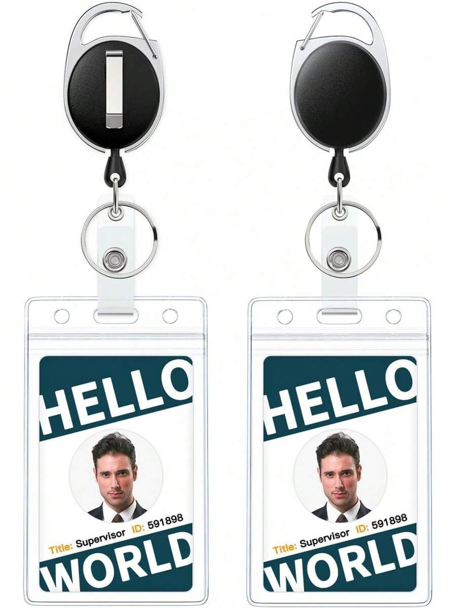 Uniclife - Paquete de 2 soportes para insignias, vertical de plástico transparente con carrete retráctil de insignia, mosquetón con clip, protector de tarjetas de crédito, tarjetas de proximidad, - Transparente - Ver 1