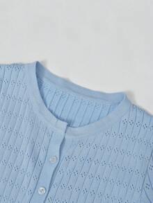 女士镂空钩编蕾丝针织开衫，新款轻薄夏季防晒上衣 - 藍色 - 查看 5