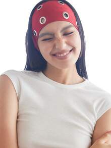 1条女士朋克风金属孔眼柔软弹力宽发带，弹力金属宽边休闲发饰，适合甜美酷炫的街头风，Y2K风格。头巾式发带，秋冬季度假发带，女士优雅围巾，女士头巾，柔软头巾 - 彩色 - 查看 4