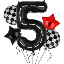 109 piezas/set Guirnalda de coches de carreras Balloon, látex rojo, negro, blanco, lámina a cuadros de 18" en blanco y negro adecuado para ducha, coche, fiestas de camiones, decoraciones de cumpleaños con temática de coche de carrera, decoración de fiesta de aniversario para hombres - rojo y negro - Ver 20