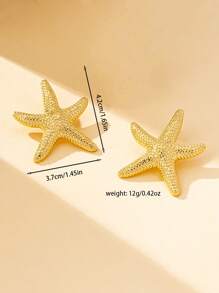 1 Set Fashion Stylish Exaggerated Geometric Starfish Earring & Pendant Jewelry Set For Women, Suitable For Everyday & Commuting