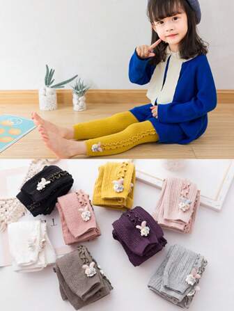 1pc Baby Girls' Cute Tights, Warm Thermal Lined, Soft & Comfortable, Minimalist Design For Autumn/Winter