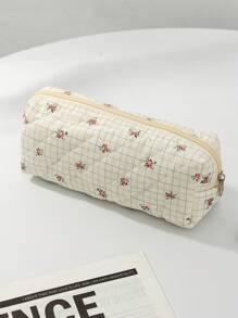 1 Stück weiße gesteppte Reißverschlusstasche mit kariertem Blumenmuster Make-up Tasche, modisch und lässig große Kapazität tragbare Reißverschluss Make-up Taschen, Reise- und Urlaubsutensilien Kosmetiktaschen für Binden, Slipeinlagen, Kabel-Kopfhörer, Ohrhörer, Kopfhörer, Ladegerät, Lippenstifte, Kosmetika, Parfüm, Pflegeprodukte, Heimdekoration, für Mütter, Frauen, Krankenschwestern, Studentinnen, Schulkinder, Schlüssel, Urlaubsgeschenke
