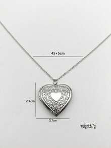 浪漫心形小盒吊坠可打开女款银色时尚珠宝相框吊坠项链适合女士男士珠宝礼物 - 銀色 - 查看 4