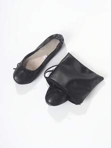 Women's New Classic Black Soft & Comfortable Elastic Bow Ballet Flats With Foldable Soft Sole, Comes With Matching Color Tote Bag, Slip-On Ballet Flat Backup Shoes - Black - View 6