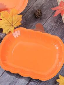 Pumpkin Party Plate, Autumn Disposable Paper Plate, 7/9-Inch Pumpkin Shaped Thanksgiving Plate, Suitable For Autumn Harvesting Utensils Party Supplies, Baby Showers, Gender Reveal Decoration - Multicolor - View 3