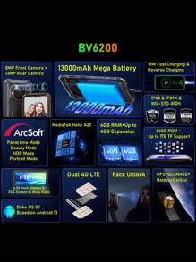 Blackview BV6200 4GB+64GB Ruggedized Cellphone Global Version 13000mAh Mega Battery Smart-K Box Speaker, Louder For Outdoor IP68 & IP69K 6.56-Inch Screen 8MP Front Camera 13MP Rear Camera Face Unlock Android 13 - Green - View 2