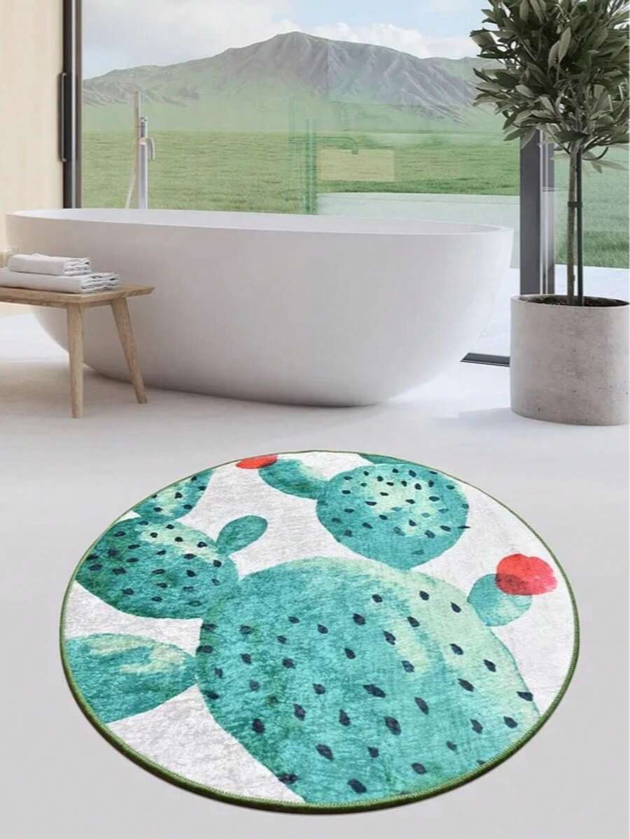 Hecho en Turquía -LAI HOME Alfombra de baño redonda de 100 cm 100x100 cm 100% 100% poliéster, antideslizante, lavable - Verde - Ver 1