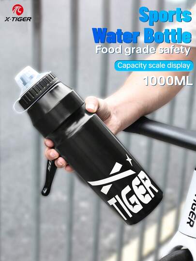 X-TIGER 1000ml Bicycle Water Bottle With Leak-Proof Squeeze Cap, Suitable For Cycling, Running, Fitness And Outdoor Sports (Black)