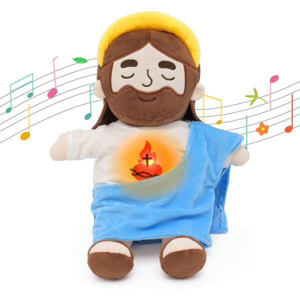 Yelakey Halo Sacred Heart Jesus Breath Jesus Luminous Doll Adjust Sound Size Play Music Festival Gift For Easter Gift