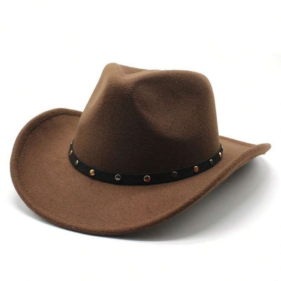 Chapéu de Cavaleiro Feminino para Exterior, Acessórios de Cinto, Chapéu de Cowboy Ocidental de Lã, Acessórios de Moda pa - Marrom - Visão 1
