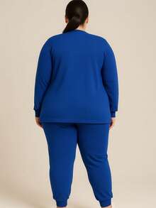 Plus Size 3 Piece Wool Set Cardigan Tank Top Pants Simple Casual Elegant - 藍色 - 查看 1