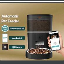 4L智能宠物喂食器，带摄像头的自动猫喂食器，视频宠物喂食器，适用于中小型猫狗喂食器 - 黑色 - 查看 8