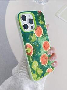 WeiMi 1pc Summer Watermelon Cartoon Jelly Pudding Waterproof Shockproof Anti-Slip TPU 2-In-1 Soft Phone Case Compatible With Apple Phones - Multicolor - View 2